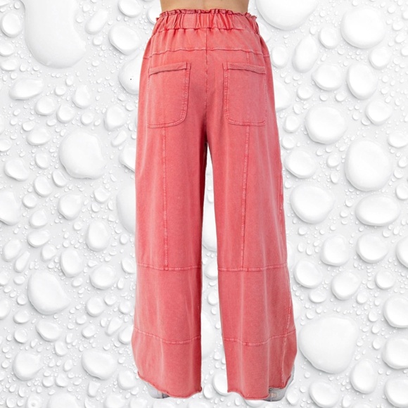 EASEL "Perfect Cargo Lux" Terry Knit Mineral Washed Flared Leg Raw Hems & Seams - Picture 10 of 15